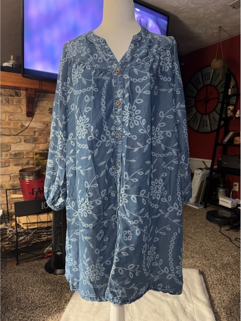 The Pioneer Woman Medium Blue Floral Button-Up Tunic Dress
